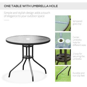 Outsunny 6 Pieces Outdoor Dining Set for 4 with Umbrella Patio Outdoor Furniture Set with Round Table 4 Folding Chairs Black - Image 5