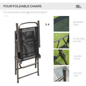 Outsunny 6 Pieces Outdoor Dining Set for 4 with Umbrella Patio Outdoor Furniture Set with Round Table 4 Folding Chairs Black - Image 7