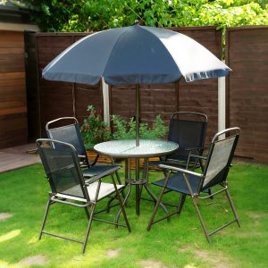 Outsunny 6 Pieces Outdoor Dining Set for 4 with Umbrella Patio Outdoor Furniture Set with Round Table 4 Folding Chairs Black - Image 10