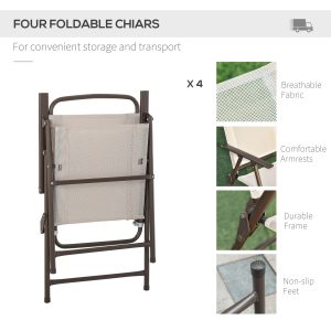 Outsunny 6 Pieces Outdoor Dining Set for 4 with Umbrella Patio Outdoor Furniture Set with Round Table 4 Folding Chairs Cream - Image 4