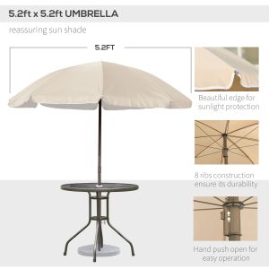 Outsunny 6 Pieces Outdoor Dining Set for 4 with Umbrella Patio Outdoor Furniture Set with Round Table 4 Folding Chairs Cream - Image 5