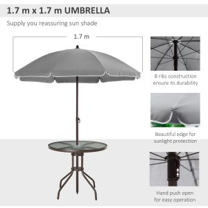 Outsunny 6 Pieces Outdoor Dining Set for 4 with Umbrella Patio Outdoor Furniture Set with Round Table 4 Folding Chairs Grey - Image 6