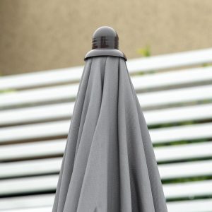 Outsunny 6 Pieces Outdoor Dining Set for 4 with Umbrella Patio Outdoor Furniture Set with Round Table 4 Folding Chairs Grey - Image 9