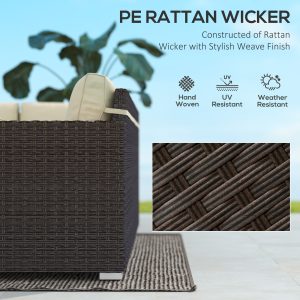 Outsunny 6 Pieces Outdoor Rattan Patio Furniture Set with Corner Sofa, Wood-Plastic Coffee Table, Light Khaki - Image 5