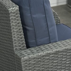 Outsunny 6 Pieces Patio Furniture with Cushions, PE Wicker Sectional Furniture Conversation Set with a 3-Seat Sofa, 2 Recliner Chairs, 2 Footstools, Table, Dark Blue - Image 10