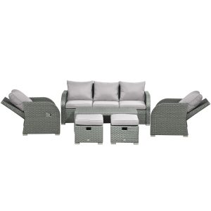 Outsunny 6 Pieces Patio Furniture with Cushions, PE Wicker Sectional Furniture Conversation Set with a 3-Seat Sofa, 2 Recliner Chairs, 2 Footstools, Table, Grey - Image 12