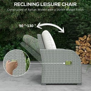 Outsunny 6 Pieces Patio Furniture with Cushions, PE Wicker Sectional Furniture Conversation Set with a 3-Seat Sofa, 2 Recliner Chairs, 2 Footstools, Table, Grey - Image 4