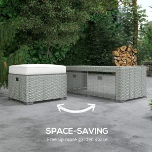 Outsunny 6 Pieces Patio Furniture with Cushions, PE Wicker Sectional Furniture Conversation Set with a 3-Seat Sofa, 2 Recliner Chairs, 2 Footstools, Table, Grey - Image 5