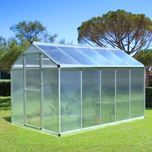 Outsunny 6' x 10' x 6.4' Walk-in Garden Greenhouse Polycarbonate Panels Plants Flower Growth Shed Cold Frame Outdoor Portable Warm House Aluminum Frame, Silver - Image 1
