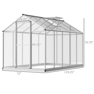 Outsunny 6' x 10' x 6.4' Walk-in Garden Greenhouse Polycarbonate Panels Plants Flower Growth Shed Cold Frame Outdoor Portable Warm House Aluminum Frame, Silver - Image 3