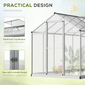 Outsunny 6' x 10' x 6.4' Walk-in Garden Greenhouse Polycarbonate Panels Plants Flower Growth Shed Cold Frame Outdoor Portable Warm House Aluminum Frame, Silver - Image 5
