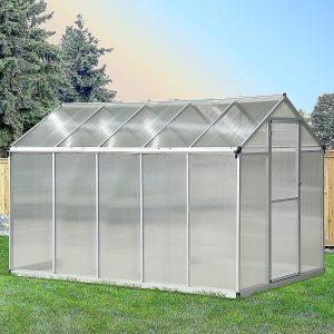 Outsunny 6' x 10' x 6.4' Walk-in Garden Greenhouse Polycarbonate Panels Plants Flower Growth Shed Cold Frame Outdoor Portable Warm House Aluminum Frame, Silver - Image 7