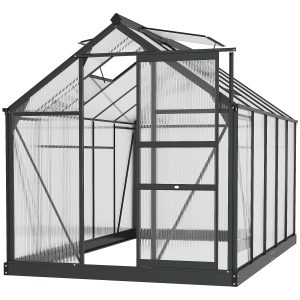 Outsunny 6' x 10' x 6.6' Polycarbonate Greenhouse, Walk-In Green House Kit Garden, Plants Grow, Galvanized Sheet Aluminum Frame with Rain Gutter, Vents and Sliding Door, Grey - Image 12