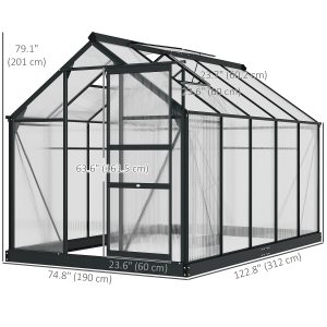 Outsunny 6' x 10' x 6.6' Polycarbonate Greenhouse, Walk-In Green House Kit Garden, Plants Grow, Galvanized Sheet Aluminum Frame with Rain Gutter, Vents and Sliding Door, Grey - Image 3