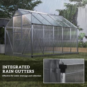 Outsunny 6' x 10' x 6.6' Polycarbonate Greenhouse, Walk-In Green House Kit Garden, Plants Grow, Galvanized Sheet Aluminum Frame with Rain Gutter, Vents and Sliding Door, Sliver - Image 7