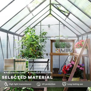 Outsunny 6' x 12' x 6.5' Polycarbonate Greenhouse, Walk-in Green House with Adjustable Roof Vent Galvanized Base Sliding Door Rain Gutter for Outdoor Garden Backyard, Charcoal Grey - Image 10