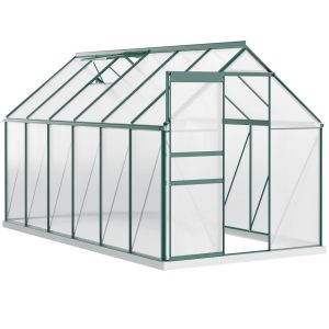 Outsunny 6' x 12' x 6.5' Polycarbonate Greenhouse, Walk-in Green House with Adjustable Roof Vent Galvanized Base Sliding Door Rain Gutter for Outdoor Garden Backyard, Green - Image 13