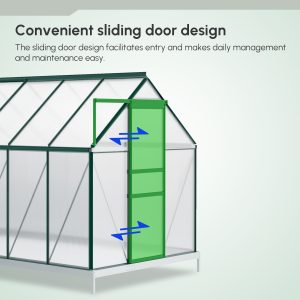 Outsunny 6' x 12' x 6.5' Polycarbonate Greenhouse, Walk-in Green House with Adjustable Roof Vent Galvanized Base Sliding Door Rain Gutter for Outdoor Garden Backyard, Green - Image 4