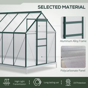 Outsunny 6' x 12' x 6.5' Polycarbonate Greenhouse, Walk-in Green House with Adjustable Roof Vent Galvanized Base Sliding Door Rain Gutter for Outdoor Garden Backyard, Green - Image 5
