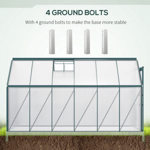 Outsunny 6' x 12' x 6.5' Polycarbonate Greenhouse, Walk-in Green House with Adjustable Roof Vent Galvanized Base Sliding Door Rain Gutter for Outdoor Garden Backyard, Green - Image 7