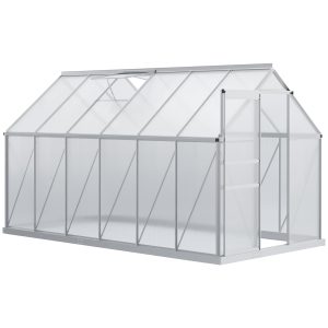 Outsunny 6' x 12' x 6.5' Walk-in Greenhouse, Polycarbonate Greenhouse with Adjustable Roof Vent, Base, Sliding Door, Clear - Image 2