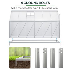 Outsunny 6' x 12' x 6.5' Walk-in Greenhouse, Polycarbonate Greenhouse with Adjustable Roof Vent, Base, Sliding Door, Clear - Image 6