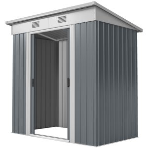 Outsunny 6' x 4' Outdoor Storage Shed, Metal Garden Shed with Lockable Sliding Doors and Vents, Grey - Image 2