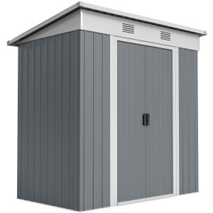 Outsunny 6' x 4' Outdoor Storage Shed, Metal Garden Shed with Lockable Sliding Doors and Vents, Grey - Image 11