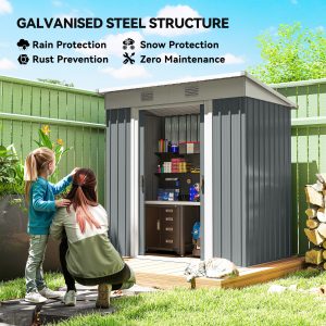 Outsunny 6' x 4' Outdoor Storage Shed, Metal Garden Shed with Lockable Sliding Doors and Vents, Grey - Image 4