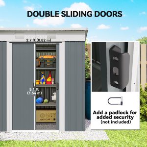 Outsunny 6' x 4' Outdoor Storage Shed, Metal Garden Shed with Lockable Sliding Doors and Vents, Grey - Image 5