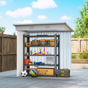 Outsunny 6' x 4' Outdoor Storage Shed, Metal Garden Shed with Lockable Sliding Doors and Vents, Grey - Image 7