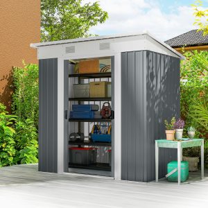 Outsunny 6' x 4' Outdoor Storage Shed, Metal Garden Shed with Lockable Sliding Doors and Vents, Grey - Image 8