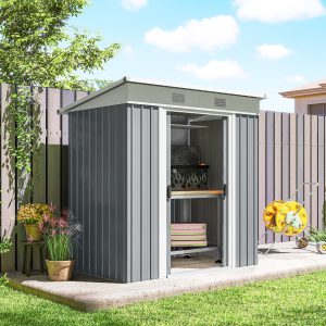 Outsunny 6' x 4' Outdoor Storage Shed, Metal Garden Shed with Lockable Sliding Doors and Vents, Grey - Image 9