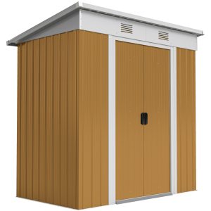Outsunny 6' x 4' Outdoor Storage Shed, Metal Garden Shed with Lockable Sliding Doors and Vents, Yellow - Image 11