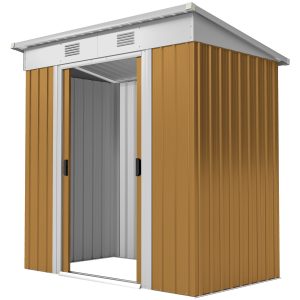 Outsunny 6' x 4' Outdoor Storage Shed, Metal Garden Shed with Lockable Sliding Doors and Vents, Yellow - Image 12