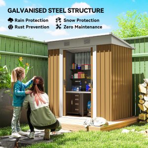 Outsunny 6' x 4' Outdoor Storage Shed, Metal Garden Shed with Lockable Sliding Doors and Vents, Yellow - Image 14