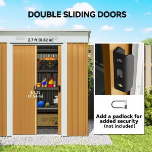 Outsunny 6' x 4' Outdoor Storage Shed, Metal Garden Shed with Lockable Sliding Doors and Vents, Yellow - Image 15