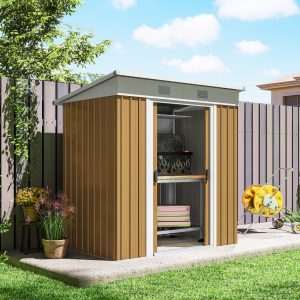 Outsunny 6' x 4' Outdoor Storage Shed, Metal Garden Shed with Lockable Sliding Doors and Vents, Yellow - Image 19