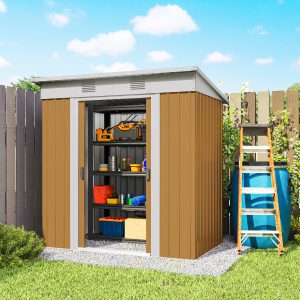 Outsunny 6' x 4' Outdoor Storage Shed, Metal Garden Shed with Lockable Sliding Doors and Vents, Yellow - Image 20