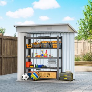 Outsunny 6' x 4' Outdoor Storage Shed, Metal Garden Shed with Lockable Sliding Doors and Vents, Yellow - Image 7