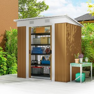 Outsunny 6' x 4' Outdoor Storage Shed, Metal Garden Shed with Lockable Sliding Doors and Vents, Yellow - Image 8