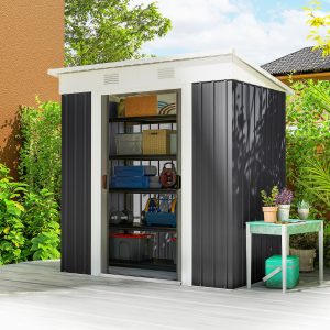 Outsunny 6' x 4' Outdoor Storage Shed, Metal Garden Tool Storage House Organizer with Lockable Sliding Doors and Vents for Backyard Patio Lawn, Charcoal Grey - Image 1