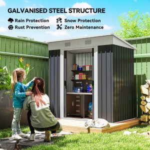 Outsunny 6' x 4' Outdoor Storage Shed, Metal Garden Tool Storage House Organizer with Lockable Sliding Doors and Vents for Backyard Patio Lawn, Charcoal Grey - Image 12