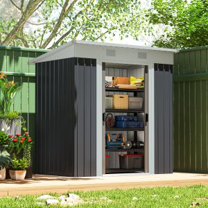 Outsunny 6' x 4' Outdoor Storage Shed, Metal Garden Tool Storage House Organizer with Lockable Sliding Doors and Vents for Backyard Patio Lawn, Charcoal Grey - Image 16