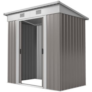 Outsunny 6' x 4' Outdoor Storage Shed, Metal Garden Tool Storage House Organizer with Lockable Sliding Doors and Vents for Backyard Patio Lawn, Light Grey - Image 2