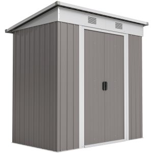 Outsunny 6' x 4' Outdoor Storage Shed, Metal Garden Tool Storage House Organizer with Lockable Sliding Doors and Vents for Backyard Patio Lawn, Light Grey - Image 11
