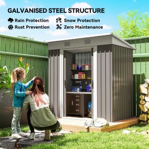 Outsunny 6' x 4' Outdoor Storage Shed, Metal Garden Tool Storage House Organizer with Lockable Sliding Doors and Vents for Backyard Patio Lawn, Light Grey - Image 4