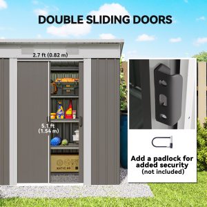 Outsunny 6' x 4' Outdoor Storage Shed, Metal Garden Tool Storage House Organizer with Lockable Sliding Doors and Vents for Backyard Patio Lawn, Light Grey - Image 5
