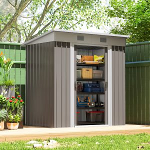 Outsunny 6' x 4' Outdoor Storage Shed, Metal Garden Tool Storage House Organizer with Lockable Sliding Doors and Vents for Backyard Patio Lawn, Light Grey - Image 8
