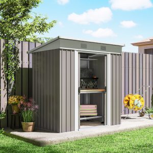 Outsunny 6' x 4' Outdoor Storage Shed, Metal Garden Tool Storage House Organizer with Lockable Sliding Doors and Vents for Backyard Patio Lawn, Light Grey - Image 9